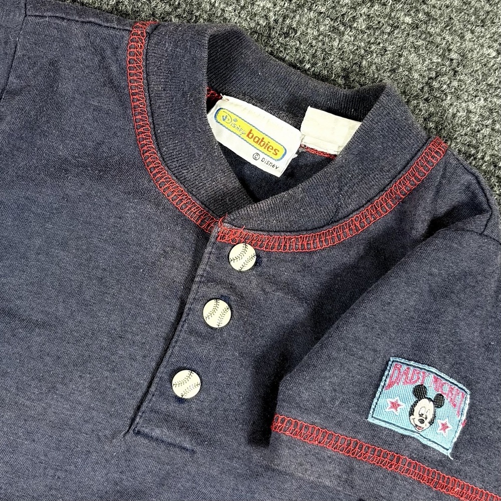 Vintage Y2K Disney Baby Shirt Boys 18M Blue‎ Baseball Tee Baseball Buttons Faded